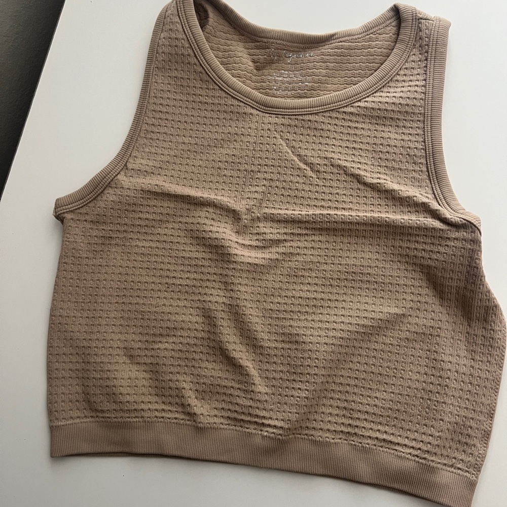 By Together Waffle Knit Tan Crop Top